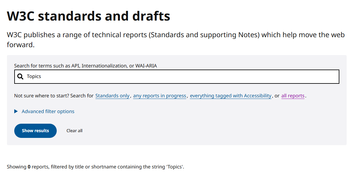 W3C Standard and Drafts search results